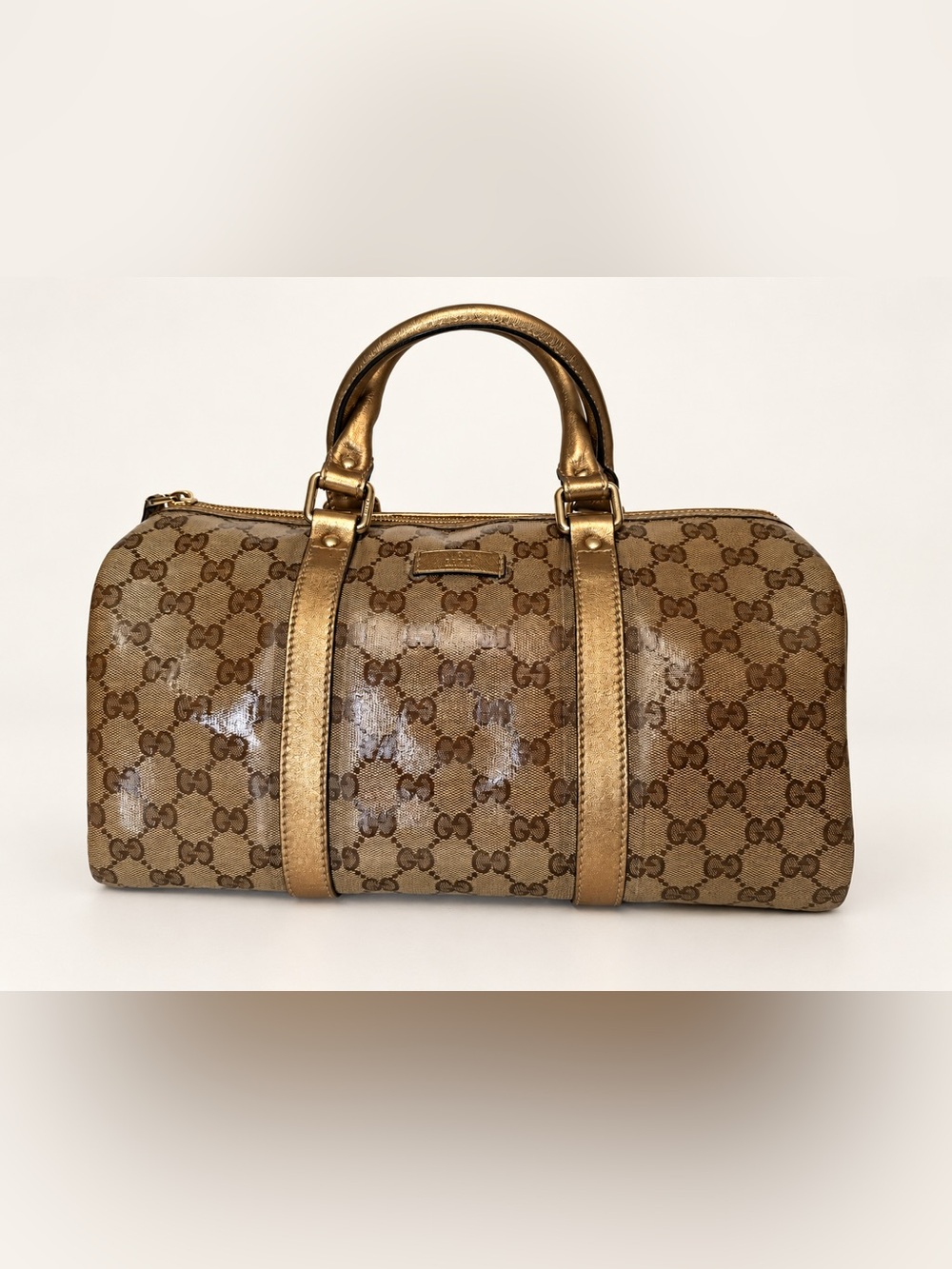 Gucci Brown GG Monogram Satchel with Gold Trim